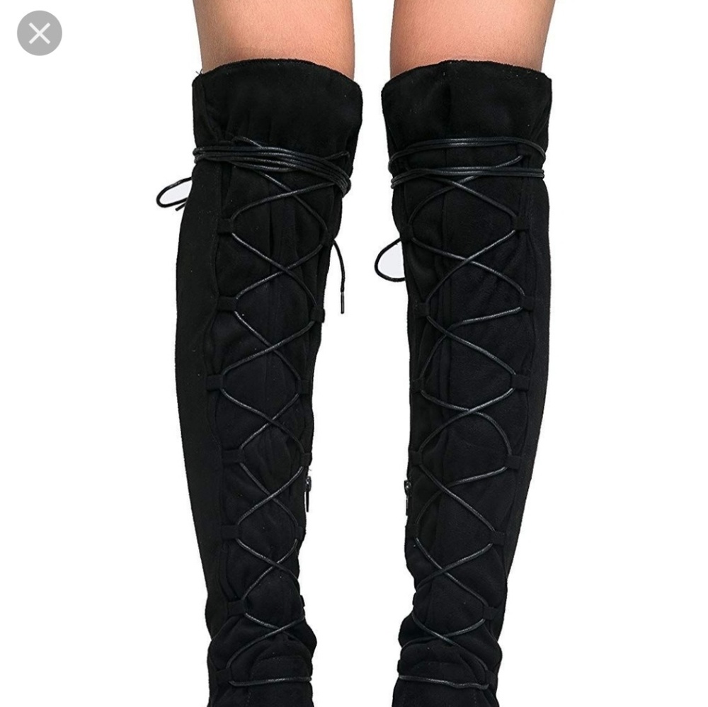 Lace Up Over the Knee Black Boots